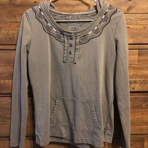 Grey Gray Prana Hoodie Hooded Shirt Boho M nice